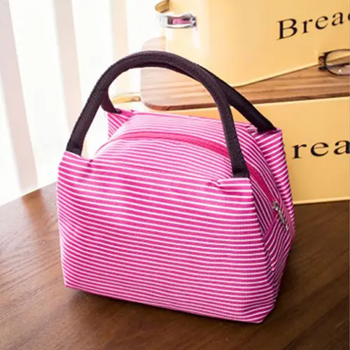  Striped Thermal Lunch Bag with Soft Handles